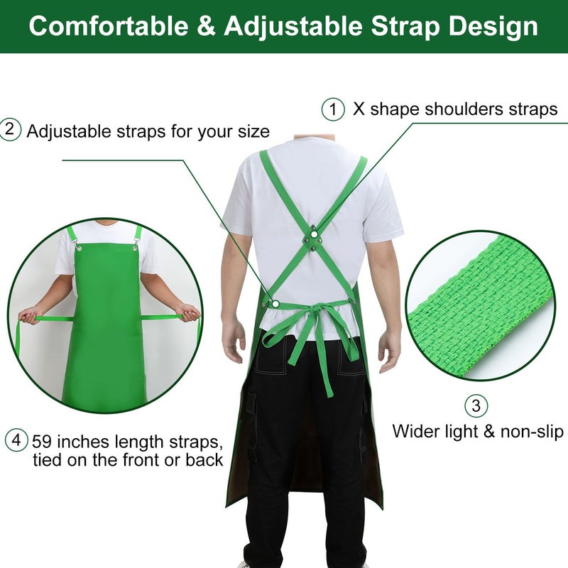 SHEOMERN Waterproof Aprons for Men  43"" Long PU Rubber Heavy Duty Apron with Adjustable X-Strap for Dishwasher  Butcher  Dog Grooming  Lab Chemical Work (Green) - Image 5
